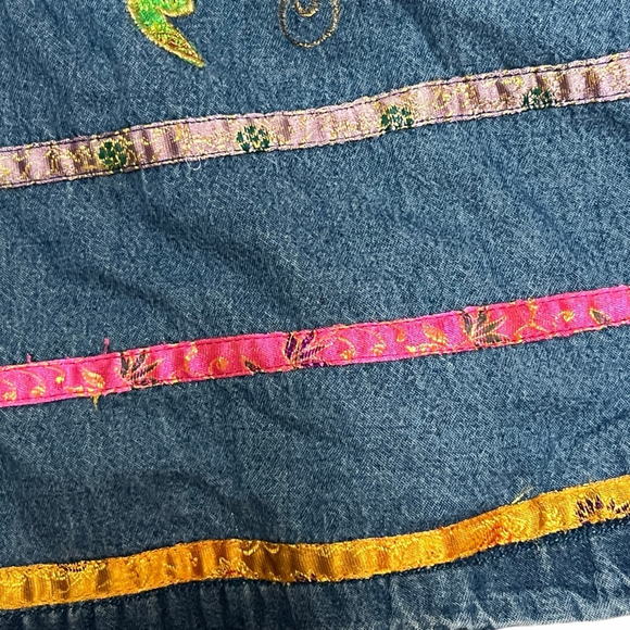 Carolina Blues Plus Denim Jacket 20W Embroidered Floral Boho Pink Collar - Picture 11 of 16